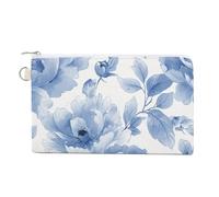 Jubonexis Canvas Wallet Bag,Large Chinoiserie Peony Blooms with Leaves Print Coin Purse, Zipper Change Purse,Small Cosmetic Bag