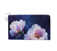 Jubonexis Canvas Wallet Bag,Large Peony on Dark Blue Print Coin Purse, Zipper Change Purse,Small Cosmetic Bag