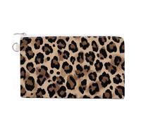 Jubonexis Canvas Wallet Bag,Leopard Print Pattern Dark Brown and Black Print Coin Purse, Zipper Change Purse,Small Cosmetic Bag