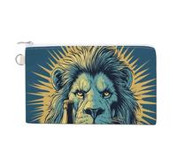 Jubonexis Canvas Wallet Bag,Majestic Lion Holding A Bottle of Beer Print Coin Purse, Zipper Change Purse,Small Cosmetic Bag