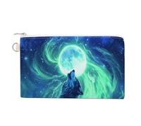 Jubonexis Canvas Wallet Bag,Majestic Wolf Howl Print Coin Purse, Zipper Change Purse,Small Cosmetic Bag