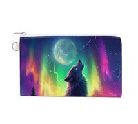 Jubonexis Canvas Wallet Bag,Majestic Wolf Howls at The Moon Print Coin Purse, Zipper Change Purse,Small Cosmetic Bag