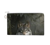 Jubonexis Canvas Wallet Bag,Majestic Wolf in The Forest Print Coin Purse, Zipper Change Purse,Small Cosmetic Bag