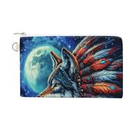 Jubonexis Canvas Wallet Bag,Majestic Wolf Native Headdress Print Coin Purse, Zipper Change Purse,Small Cosmetic Bag