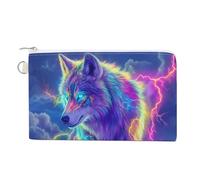 Jubonexis Canvas Wallet Bag,Majestic Wolf Neon Glowing Eyes Print Coin Purse, Zipper Change Purse,Small Cosmetic Bag