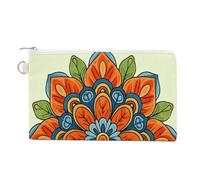 Jubonexis Canvas Wallet Bag,Mandala Cartoon Color Flower Geometric Print Coin Purse, Zipper Change Purse,Small Cosmetic Bag
