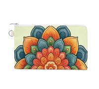 Jubonexis Canvas Wallet Bag,Mandala Cartoon Color Flower Print Coin Purse, Zipper Change Purse,Small Cosmetic Bag