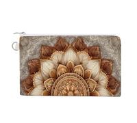 Jubonexis Canvas Wallet Bag,Mandala Floral Symmetrical Patterns Print Coin Purse, Zipper Change Purse,Small Cosmetic Bag
