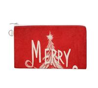 Jubonexis Canvas Wallet Bag,Merry Christams Tree on Red Print Coin Purse, Zipper Change Purse,Small Cosmetic Bag