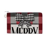 Jubonexis Canvas Wallet Bag,Merry Christmas Black White Checkered Bow Print Coin Purse, Zipper Change Purse,Small Cosmetic Bag
