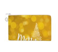 Jubonexis Canvas Wallet Bag,Merry Christmas Tree on Lemon Yellow Print Coin Purse, Zipper Change Purse,Small Cosmetic Bag