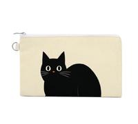 Jubonexis Canvas Wallet Bag,Minimalist Black Cat on Orange Ball Print Coin Purse, Zipper Change Purse,Small Cosmetic Bag