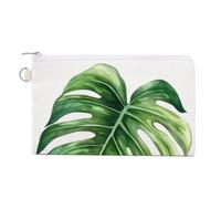 Jubonexis Canvas Wallet Bag,Monstera Leaf Soft Watercolor Print Coin Purse, Zipper Change Purse,Small Cosmetic Bag