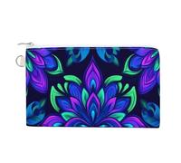 Jubonexis Canvas Wallet Bag,Neon Blue Purple Floral Geometric Shapes Print Coin Purse, Zipper Change Purse,Small Cosmetic Bag