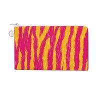 Jubonexis Canvas Wallet Bag,Neon Pink and Yellow Tiger Stripe Pattern Print Coin Purse, Zipper Change Purse,Small Cosmetic Bag