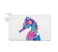 Jubonexis Canvas Wallet Bag,Neon Seahorse Tropical Floral Print Coin Purse, Zipper Change Purse,Small Cosmetic Bag