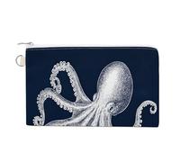Jubonexis Canvas Wallet Bag,Octopus Tentacles on Navy Blue Print Coin Purse, Zipper Change Purse,Small Cosmetic Bag