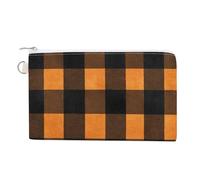 Jubonexis Canvas Wallet Bag,Orange and Black Plaid Print Coin Purse, Zipper Change Purse,Small Cosmetic Bag