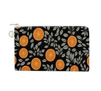 Jubonexis Canvas Wallet Bag,Orange and Leaf Pattern Print Coin Purse, Zipper Change Purse,Small Cosmetic Bag