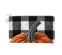 Jubonexis Canvas Wallet Bag,Orange Pumpkin Black and White Checkered Print Coin Purse, Zipper Change Purse,Small Cosmetic Bag