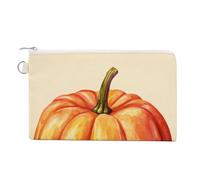 Jubonexis Canvas Wallet Bag,Orange Pumpkin on Beige Vintage Print Coin Purse, Zipper Change Purse,Small Cosmetic Bag