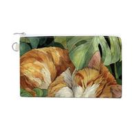 Jubonexis Canvas Wallet Bag,Orange Tabby Cat Sleeping Print Coin Purse, Zipper Change Purse,Small Cosmetic Bag