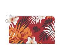 Jubonexis Canvas Wallet Bag,Orange White Flowers Palm Leaves Print Coin Purse, Zipper Change Purse,Small Cosmetic Bag