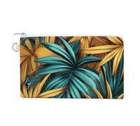Jubonexis Canvas Wallet Bag,Palm Leaves Pattern Print Coin Purse, Zipper Change Purse,Small Cosmetic Bag