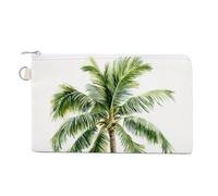 Jubonexis Canvas Wallet Bag,Palm Tree with Pastel Green Leaves Print Coin Purse, Zipper Change Purse,Small Cosmetic Bag