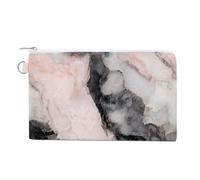 Jubonexis Canvas Wallet Bag,Pastel Black Pink Color Luxury Marble Print Coin Purse, Zipper Change Purse,Small Cosmetic Bag