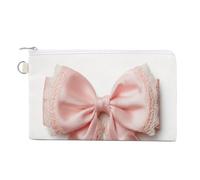 Jubonexis Canvas Wallet Bag,Pastel Pink Ribbon Bow with Lace Print Coin Purse, Zipper Change Purse,Small Cosmetic Bag