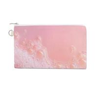 Jubonexis Canvas Wallet Bag,Pastel Pink Shimmering Bubbles Floating Print Coin Purse, Zipper Change Purse,Small Cosmetic Bag
