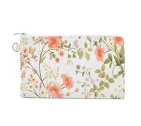 Jubonexis Canvas Wallet Bag,Pastel Pink Small Floral Pattern Print Coin Purse, Zipper Change Purse,Small Cosmetic Bag