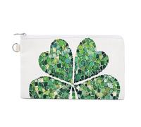 Jubonexis Canvas Wallet Bag,Patricks Day Clover Green Mosaic Tiles Print Coin Purse, Zipper Change Purse,Small Cosmetic Bag