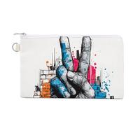 Jubonexis Canvas Wallet Bag,Peace Sign Hand Street Art Graffiti Print Coin Purse, Zipper Change Purse,Small Cosmetic Bag