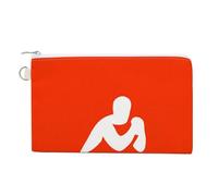 Jubonexis Canvas Wallet Bag,Person Doing A Squat on Orange Print Coin Purse, Zipper Change Purse,Small Cosmetic Bag