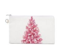 Jubonexis Canvas Wallet Bag,Pink Christmas Tree Watercolor Print Coin Purse, Zipper Change Purse,Small Cosmetic Bag