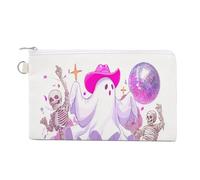 Jubonexis Canvas Wallet Bag,Pink Cowgirl Hat Ghost Skeleton Dancing Print Coin Purse, Zipper Change Purse,Small Cosmetic Bag