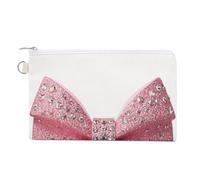 Jubonexis Canvas Wallet Bag,Pink Plastic Bow with Glitter Print Coin Purse, Zipper Change Purse,Small Cosmetic Bag