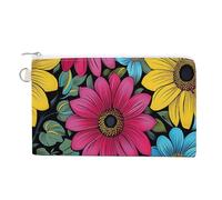 Jubonexis Canvas Wallet Bag,Pink Yellow Turquoise Sunflowers Print Coin Purse, Zipper Change Purse,Small Cosmetic Bag