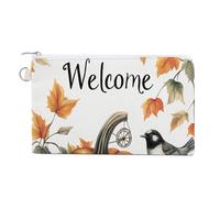 Jubonexis Canvas Wallet Bag,Pumpkins Sunflowers and Birds Print Coin Purse, Zipper Change Purse,Small Cosmetic Bag