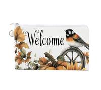 Jubonexis Canvas Wallet Bag,Pumpkins Sunflowers and Birds Print Coin Purse, Zipper Change Purse,Small Cosmetic Bag