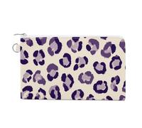 Jubonexis Canvas Wallet Bag,Purple and White Leopard Pattern Print Coin Purse, Zipper Change Purse,Small Cosmetic Bag