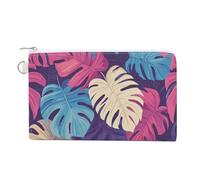 Jubonexis Canvas Wallet Bag,Purple Blue Leaves Tropical Plants Print Coin Purse, Zipper Change Purse,Small Cosmetic Bag
