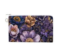 Jubonexis Canvas Wallet Bag,Purple Dark Blue Gold Flowers Print Coin Purse, Zipper Change Purse,Small Cosmetic Bag