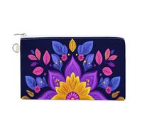 Jubonexis Canvas Wallet Bag,Purple Yellow Flowers Leaves Pattern Print Coin Purse, Zipper Change Purse,Small Cosmetic Bag