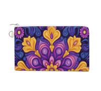 Jubonexis Canvas Wallet Bag,Purple Yellow Pink Flowers Print Coin Purse, Zipper Change Purse,Small Cosmetic Bag