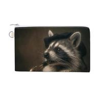Jubonexis Canvas Wallet Bag,Raccoon Dressed in Dark Clothes Play The Saxophone Print Coin Purse, Zipper Change Purse,Small Cosmetic Bag