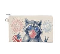 Jubonexis Canvas Wallet Bag,Raccoon Holding Small American Flag Print Coin Purse, Zipper Change Purse,Small Cosmetic Bag