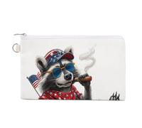 Jubonexis Canvas Wallet Bag,Raccoon on Red White Blue Inflatable Float Print Coin Purse, Zipper Change Purse,Small Cosmetic Bag